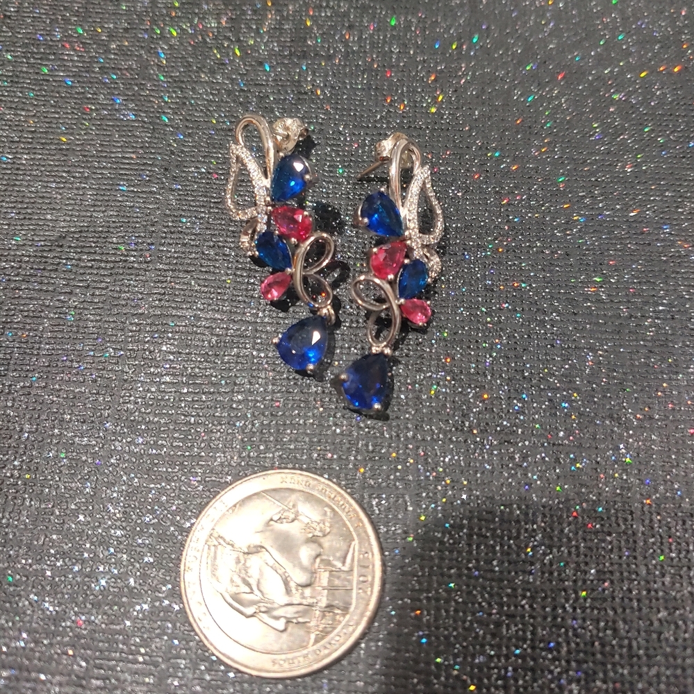 Sterling silver pink blue stone butterfly earrings